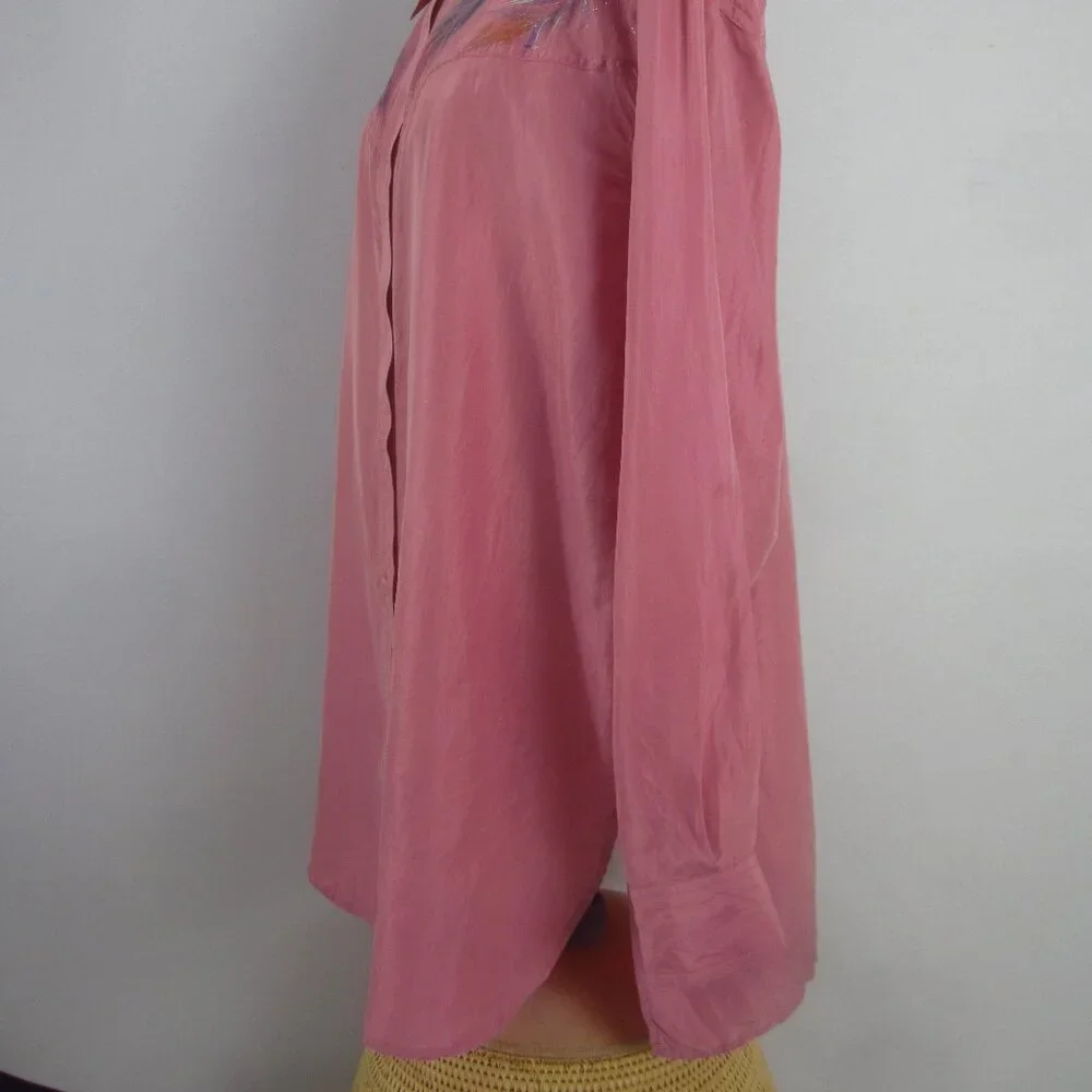 Vtg Wanted Women M Mauve Pink Painted Metallic LS Silk Western Cowboy Shirt - Picture 13 of 14